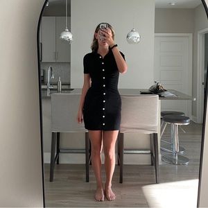 Black Button Up Collared Dress